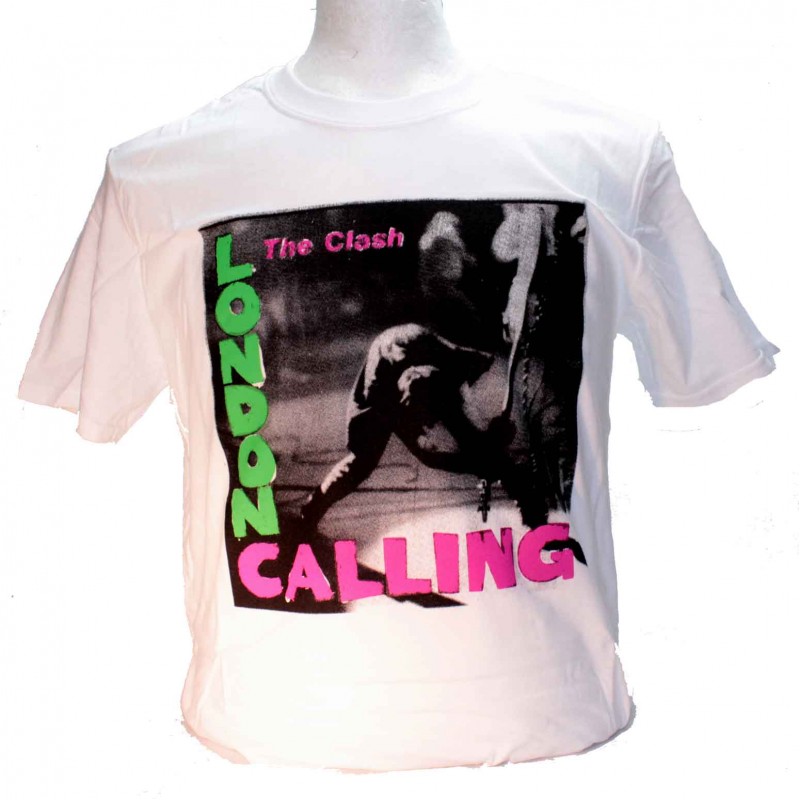 Clash London Calling White Square Punk Rock Goth Band T-shirt