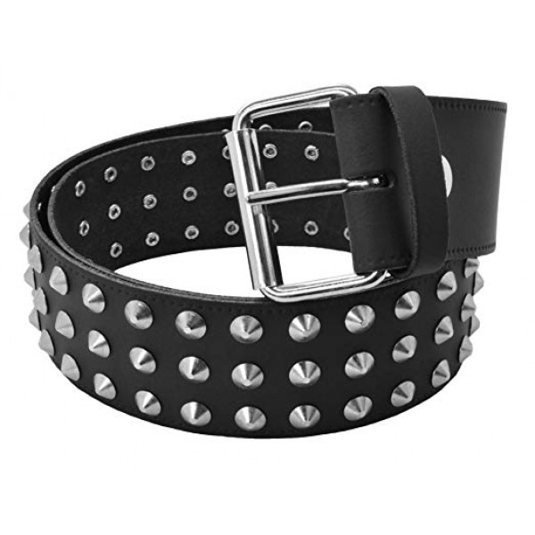 3 Row Conical Studded Leather Belt S-XL