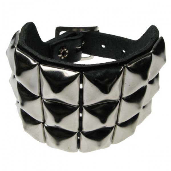 3 Row Pyramid Studded Leather Wristband