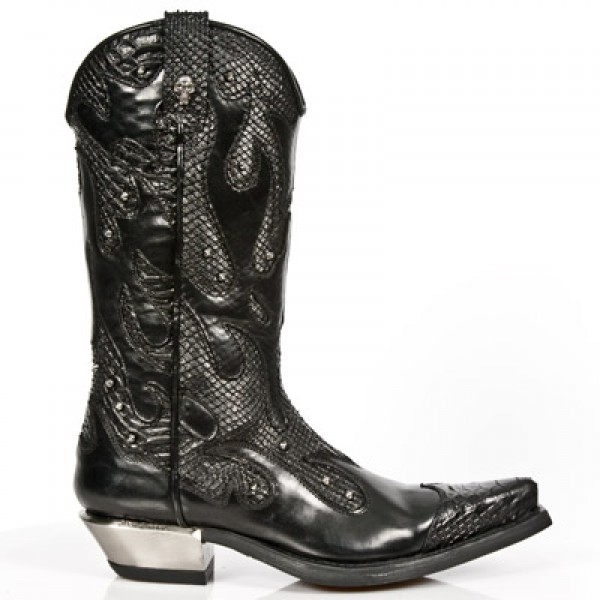 New Rock Boots - M.7952-C3 Snakeskin Effect Flame Cowboy Boots 45 DAYS CUSTOM MAKE ONLY