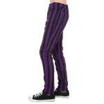 Run and Fly -  Unisex Indie Mod 60s Retro Black & Purple Striped Skinny Jeans