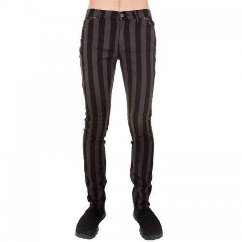 Run and Fly Unisex Indie Mod 60s Retro Black & Grey Striped Skinny Jeans