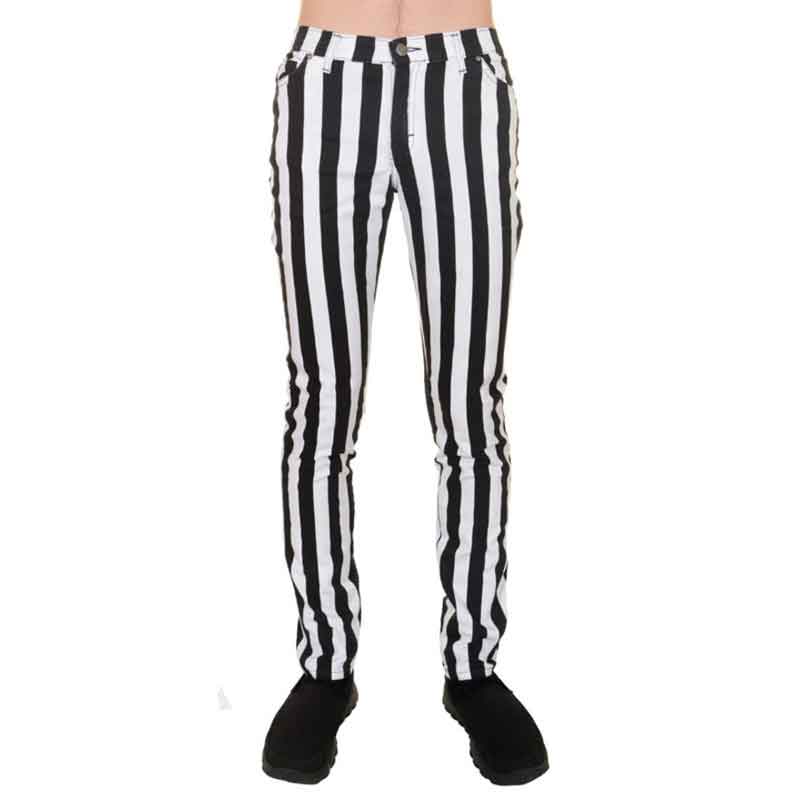 Run and Fly Unisex Indie Mod 60s Retro Black & White Striped Skinny Jeans